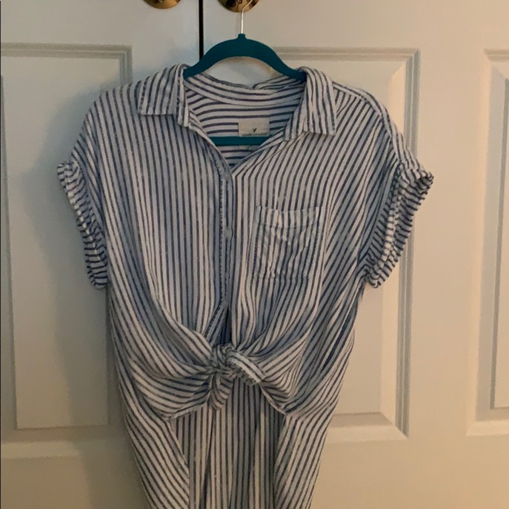 Blue and White Striped Blouse